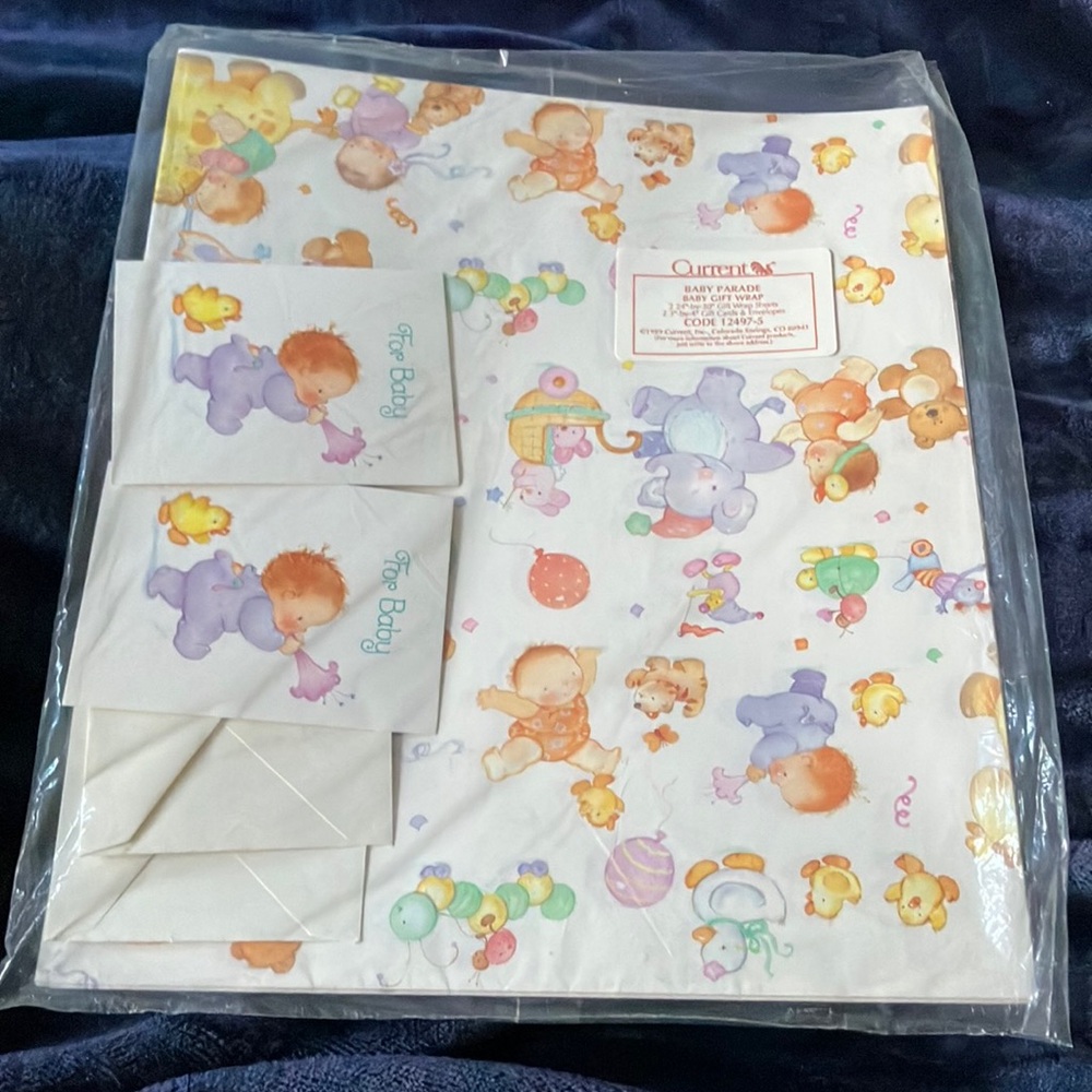 Vintage Baby Gift Wrap and‎ cards Set - Sealed New Old Stock